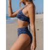 CUPSHE Bikini Set for Women Bathing Suit High Waisted Scalloped V Neck Two Pieces Swimsuit(Navy)