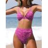 CUPSHE Bikini Set for Women Bathing Suit High Waisted Scalloped V Neck Two Pieces Swimsuit(Red)