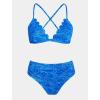 CUPSHE Bikini Set for Women Bathing Suit High Waisted Scalloped V Neck Two Pieces Swimsuit(Sapphire Blue)