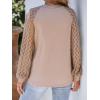 CUPSHE Blouse for Women Long Sleeve Lace Crewneck Shirts Fall Cute Solid Color Business Tunic Clothes(Apricot)