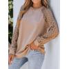 CUPSHE Blouse for Women Long Sleeve Lace Crewneck Shirts Fall Cute Solid Color Business Tunic Clothes(Apricot)