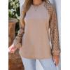 CUPSHE Blouse for Women Long Sleeve Lace Crewneck Shirts Fall Cute Solid Color Business Tunic Clothes(Apricot)