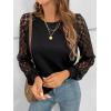 CUPSHE Blouse for Women Long Sleeve Lace Crewneck Shirts Fall Cute Solid Color Business Tunic Clothes(Black)