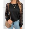 CUPSHE Blouse for Women Long Sleeve Lace Crewneck Shirts Fall Cute Solid Color Business Tunic Clothes(Black)