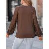CUPSHE Blouse for Women Long Sleeve Lace Crewneck Shirts Fall Cute Solid Color Business Tunic Clothes(Coffee)