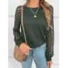 CUPSHE Blouse for Women Long Sleeve Lace Crewneck Shirts Fall Cute Solid Color Business Tunic Clothes(Olive Green)