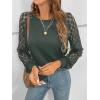 CUPSHE Blouse for Women Long Sleeve Lace Crewneck Shirts Fall Cute Solid Color Business Tunic Clothes(Olive Green)
