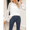 CUPSHE Blouse for Women Long Sleeve Lace Crewneck Shirts Fall Cute Solid Color Business Tunic Clothes(White)