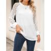 CUPSHE Blouse for Women Long Sleeve Lace Crewneck Shirts Fall Cute Solid Color Business Tunic Clothes(White)