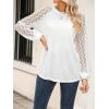 CUPSHE Blouse for Women Long Sleeve Lace Crewneck Shirts Fall Cute Solid Color Business Tunic Clothes(White)