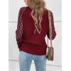 CUPSHE Blouse for Women Long Sleeve Lace Crewneck Shirts Fall Cute Solid Color Business Tunic Clothes(Wine Red)