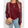 CUPSHE Blouse for Women Long Sleeve Lace Crewneck Shirts Fall Cute Solid Color Business Tunic Clothes(Wine Red)