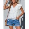 CUPSHE Blouses for Women 2026 Dressy Casual Ruffle Short Sleeve V Neck Shirts Flower Lace Tops Trendy Spring Summer Outfits(White)
