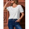 CUPSHE Blouses for Women 2026 Eyelet Hollow Out Crochet Embroidered Short Sleeve Crewneck Shirts Flower Lace Tops Dressy(White)