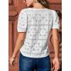 CUPSHE Blouses for Women 2026 Eyelet Hollow Out Crochet Embroidered Short Sleeve Crewneck Shirts Flower Lace Tops Dressy(White)