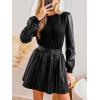 CUPSHE Faux Leather Tops for Women Long Sleeve Mock Neck Blouse Fall Fashion 2025(Black)