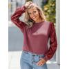 CUPSHE Faux Leather Tops for Women Long Sleeve Mock Neck Blouse Fall Fashion 2025(Wine Red)