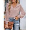 CUPSHE Long Sleeve Tops for Women Eyelet Scalloped Lace V Neck Blouse Casual Loose Fashion Shirts(A Pink)