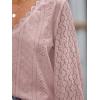 CUPSHE Long Sleeve Tops for Women Eyelet Scalloped Lace V Neck Blouse Casual Loose Fashion Shirts(A Pink)