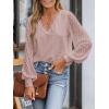 CUPSHE Long Sleeve Tops for Women Eyelet Scalloped Lace V Neck Blouse Casual Loose Fashion Shirts(A Pink)