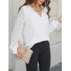 CUPSHE Long Sleeve Tops for Women Eyelet Scalloped Lace V Neck Blouse Casual Loose Fashion Shirts(A White)