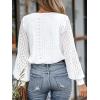 CUPSHE Long Sleeve Tops for Women Eyelet Scalloped Lace V Neck Blouse Casual Loose Fashion Shirts(A White)