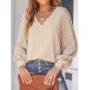 CUPSHE Long Sleeve Tops for Women Eyelet Scalloped Lace V Neck Blouse Casual Loose Fashion Shirts(Apricot)