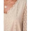 CUPSHE Long Sleeve Tops for Women Eyelet Scalloped Lace V Neck Blouse Casual Loose Fashion Shirts(Apricot)