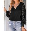 CUPSHE Long Sleeve Tops for Women Eyelet Scalloped Lace V Neck Blouse Casual Loose Fashion Shirts(Black)