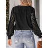 CUPSHE Long Sleeve Tops for Women Eyelet Scalloped Lace V Neck Blouse Casual Loose Fashion Shirts(Black)