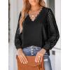 CUPSHE Long Sleeve Tops for Women Eyelet Scalloped Lace V Neck Blouse Casual Loose Fashion Shirts(Black)