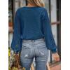 CUPSHE Long Sleeve Tops for Women Eyelet Scalloped Lace V Neck Blouse Casual Loose Fashion Shirts(Blue)