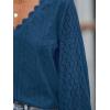 CUPSHE Long Sleeve Tops for Women Eyelet Scalloped Lace V Neck Blouse Casual Loose Fashion Shirts(Blue)