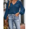 CUPSHE Long Sleeve Tops for Women Eyelet Scalloped Lace V Neck Blouse Casual Loose Fashion Shirts(Blue)