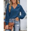CUPSHE Long Sleeve Tops for Women Eyelet Scalloped Lace V Neck Blouse Casual Loose Fashion Shirts(Blue)