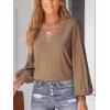 CUPSHE Long Sleeve Tops for Women Eyelet Scalloped Lace V Neck Blouse Casual Loose Fashion Shirts(Brown)