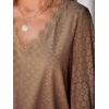 CUPSHE Long Sleeve Tops for Women Eyelet Scalloped Lace V Neck Blouse Casual Loose Fashion Shirts(Brown)