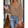 CUPSHE Long Sleeve Tops for Women Eyelet Scalloped Lace V Neck Blouse Casual Loose Fashion Shirts(Brown)