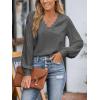 CUPSHE Long Sleeve Tops for Women Eyelet Scalloped Lace V Neck Blouse Casual Loose Fashion Shirts(Dark Gray)