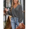 CUPSHE Long Sleeve Tops for Women Eyelet Scalloped Lace V Neck Blouse Casual Loose Fashion Shirts(Dark Gray)