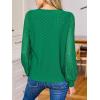 CUPSHE Long Sleeve Tops for Women Eyelet Scalloped Lace V Neck Blouse Casual Loose Fashion Shirts(Dark Green)