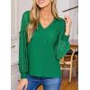 CUPSHE Long Sleeve Tops for Women Eyelet Scalloped Lace V Neck Blouse Casual Loose Fashion Shirts(Dark Green)