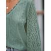 CUPSHE Long Sleeve Tops for Women Eyelet Scalloped Lace V Neck Blouse Casual Loose Fashion Shirts(Green)