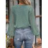 CUPSHE Long Sleeve Tops for Women Eyelet Scalloped Lace V Neck Blouse Casual Loose Fashion Shirts(Green)