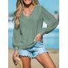 CUPSHE Long Sleeve Tops for Women Eyelet Scalloped Lace V Neck Blouse Casual Loose Fashion Shirts(Green)