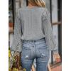 CUPSHE Long Sleeve Tops for Women Eyelet Scalloped Lace V Neck Blouse Casual Loose Fashion Shirts(Grey)