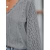 CUPSHE Long Sleeve Tops for Women Eyelet Scalloped Lace V Neck Blouse Casual Loose Fashion Shirts(Grey)