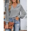 CUPSHE Long Sleeve Tops for Women Eyelet Scalloped Lace V Neck Blouse Casual Loose Fashion Shirts(Grey)