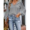 CUPSHE Long Sleeve Tops for Women Eyelet Scalloped Lace V Neck Blouse Casual Loose Fashion Shirts(Grey)