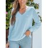 CUPSHE Long Sleeve Tops for Women Eyelet Scalloped Lace V Neck Blouse Casual Loose Fashion Shirts(Light Blue)